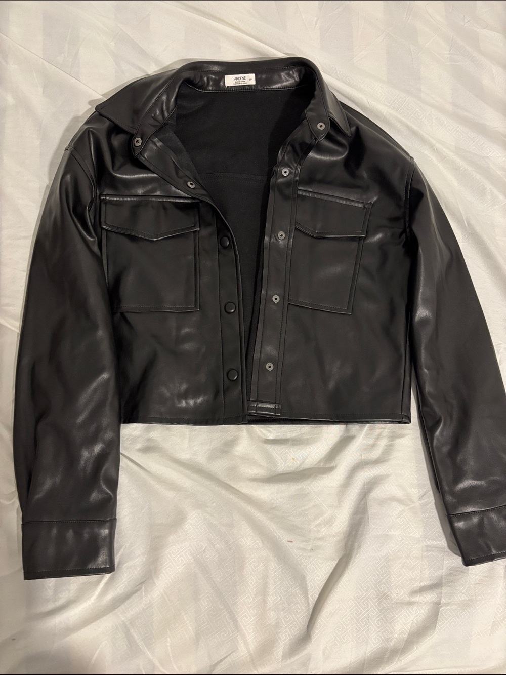 Black Faux Leather Cropped Jacket